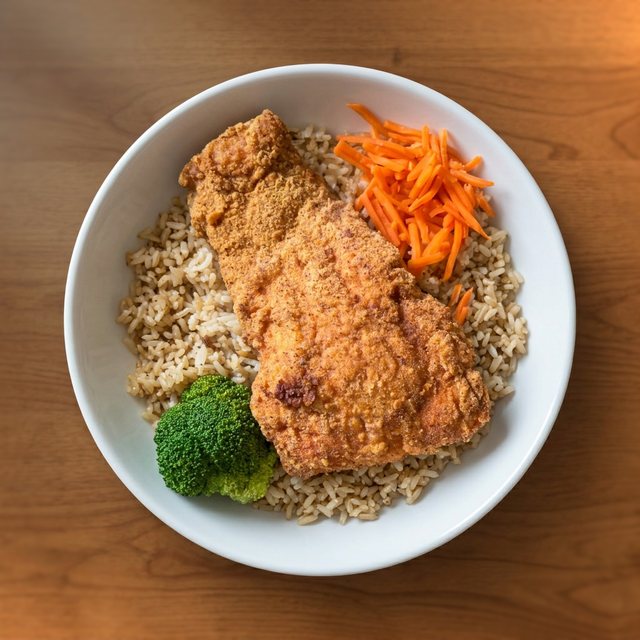 Fried Salmon Over Rice.
